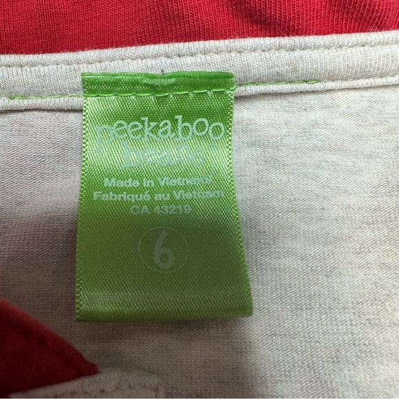 Peekaboo Beans Shirt Long Sleeved Triangles White & Red Size 6 - Picture 7 of 16